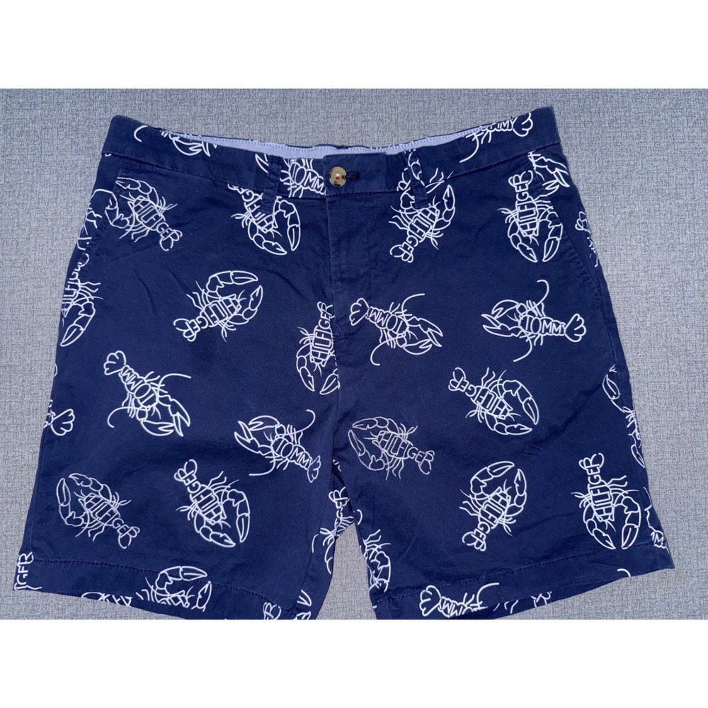 Tommy Hilfiger Mens Navy Blue Lobster Print Chino Shorts Size 34 Preppy Summer